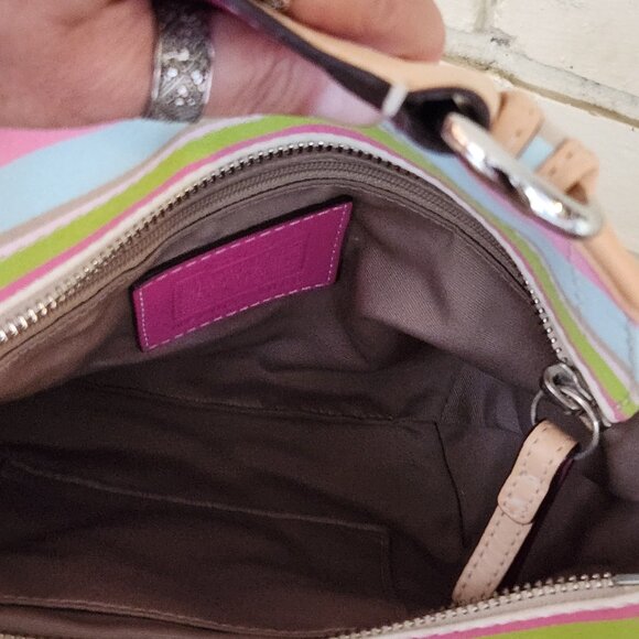 Coach Hampton Pastel Striped Shoulder Bag Satchel Purse - Picture 16 of 17